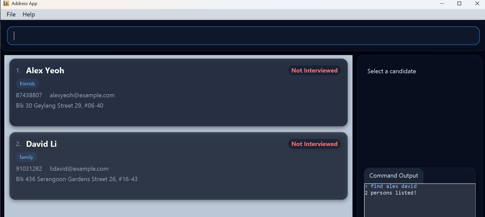 result for 'find alex david'